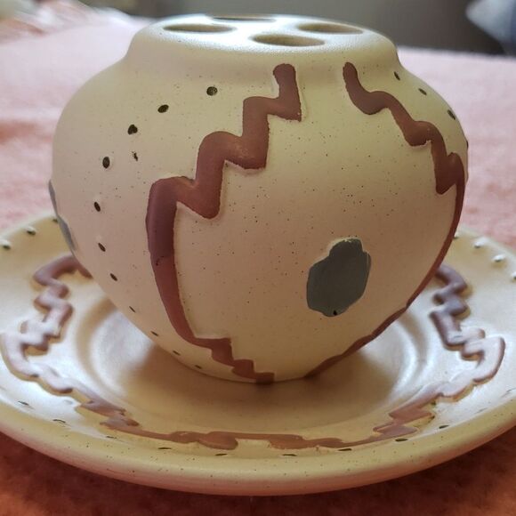 Hand-painted SUN DANCE Soap Dish & Toothbrush Holder / flower vase / pen… - Picture 2 of 8